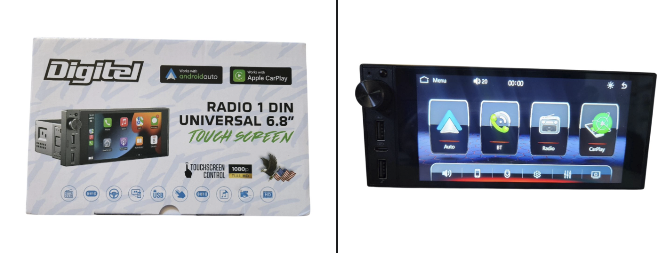 Radio 1 din con pantalla de 6.8" pulgadas, carplay, androidauto,app incorpodaras